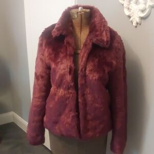 Cavalini Faux Fur Teddy Jacket in Deep Burgundy